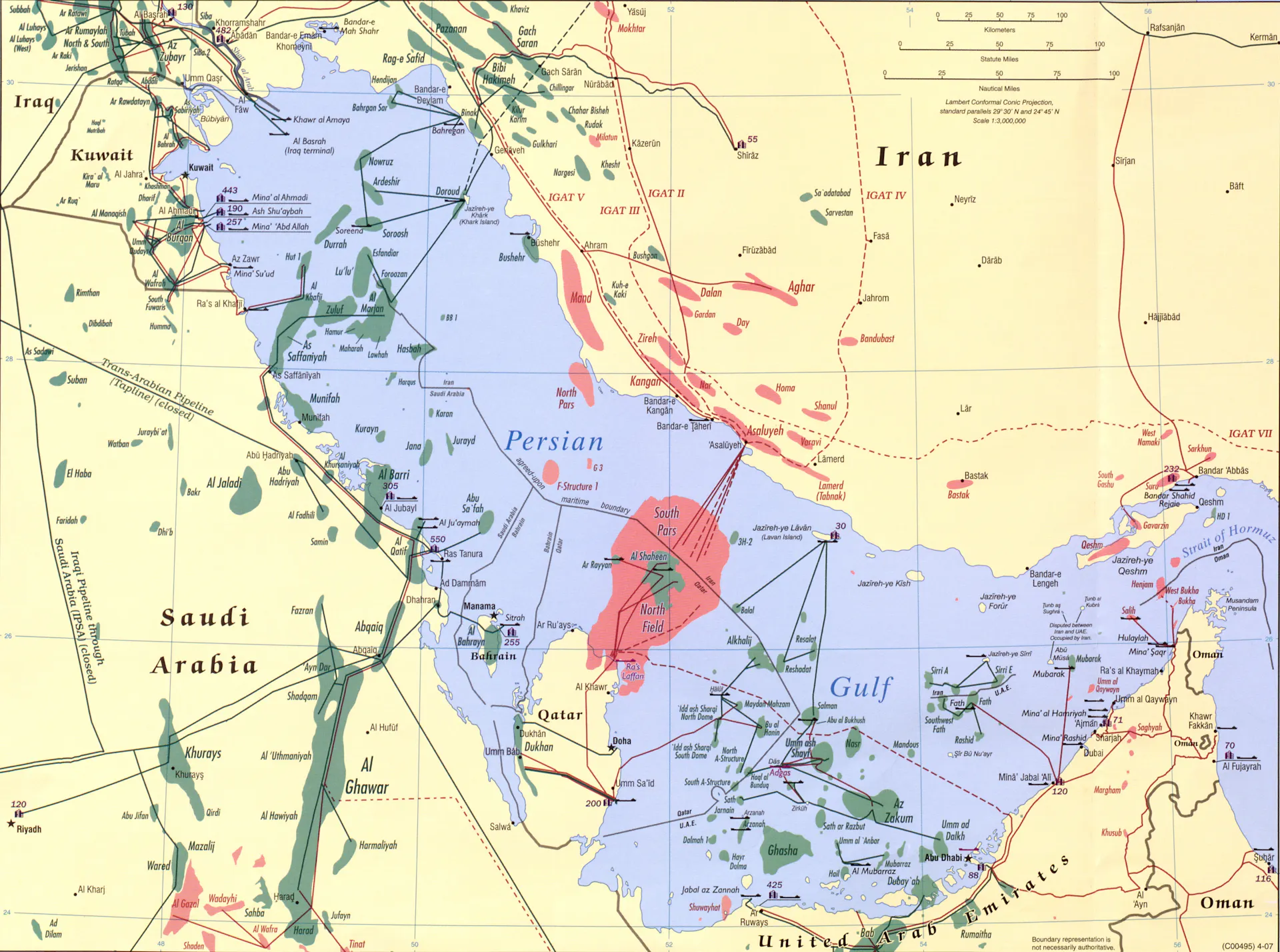 A map of the Persian Gulf region shows locations of oil and gas fields.