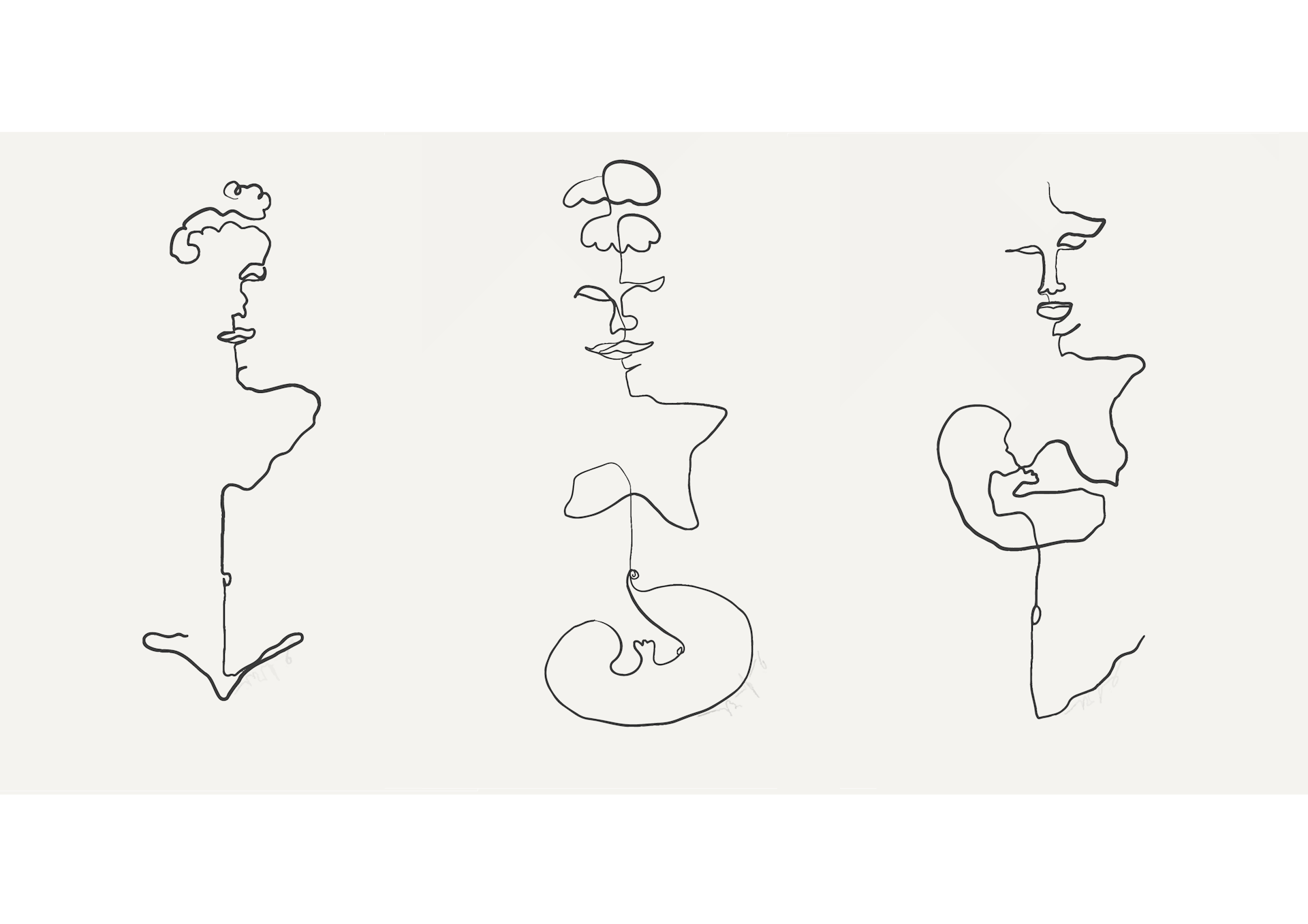 Ilustrações em traço simples que retratam a maternidade.