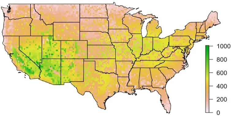 Está bien amar a todas las abejas (y a las abejas melíferas) 3 El mapa muestra especies de abejas en todas partes, pero la mayoría de las especies se encuentran en el suroeste y el medio oeste.