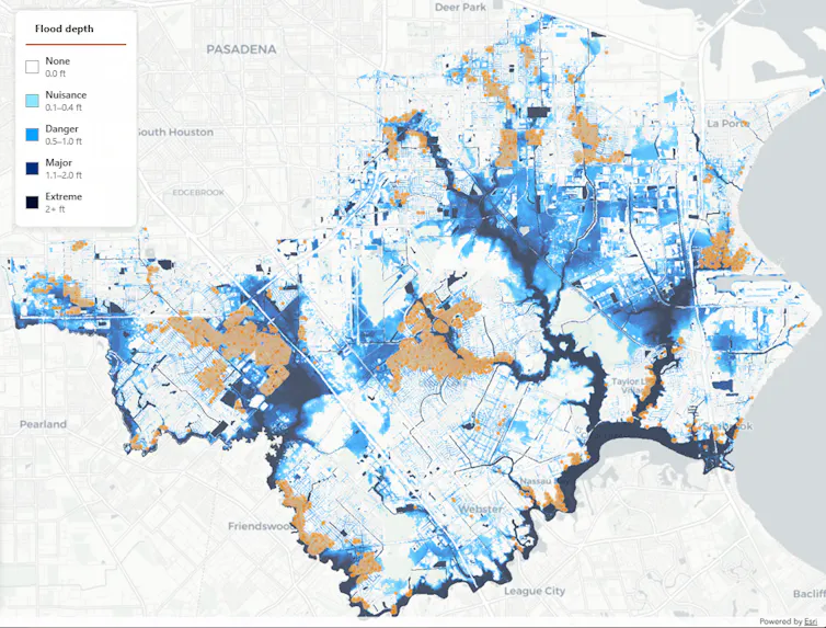 A map shows widespread flooding