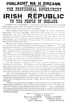 An archival document of the official proclamation of the Irish Republic by the provisional government in 1916.