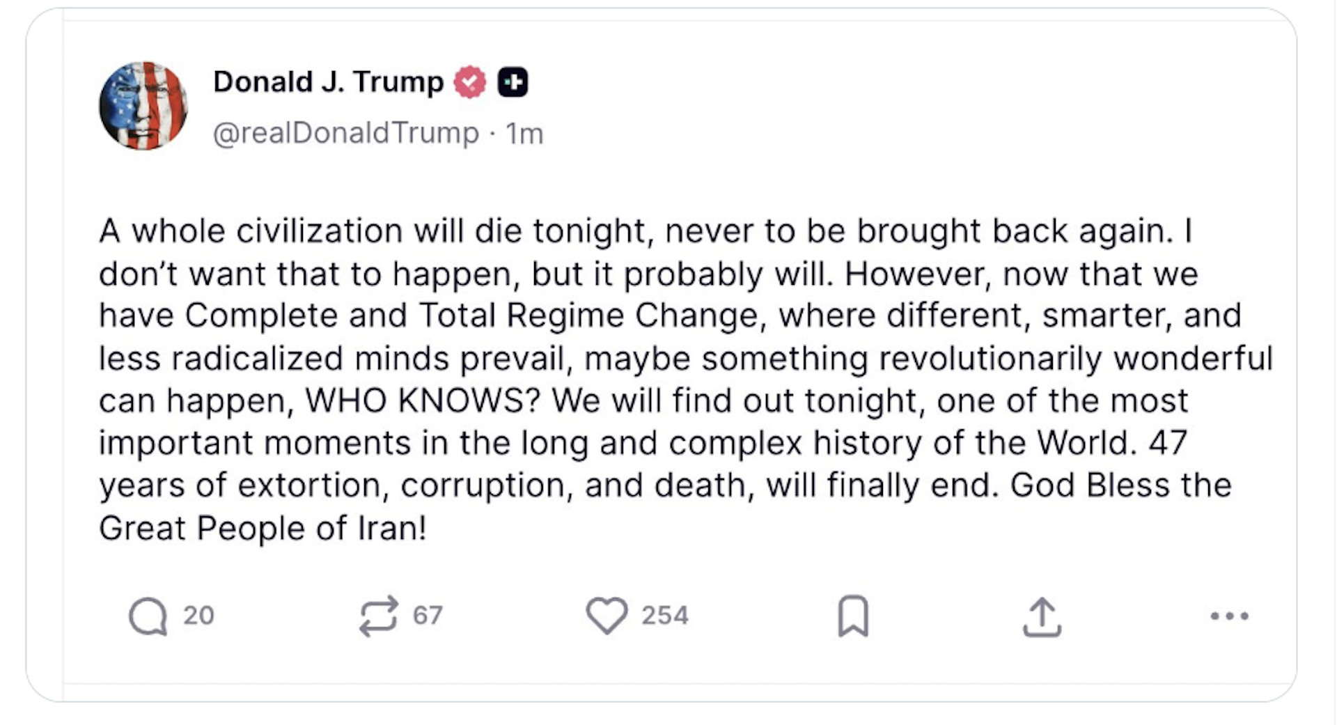 a social media post by donald trump