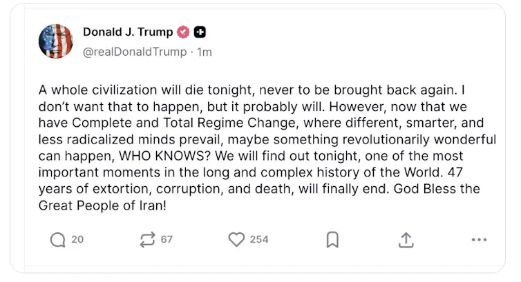 a social media post by donald trump