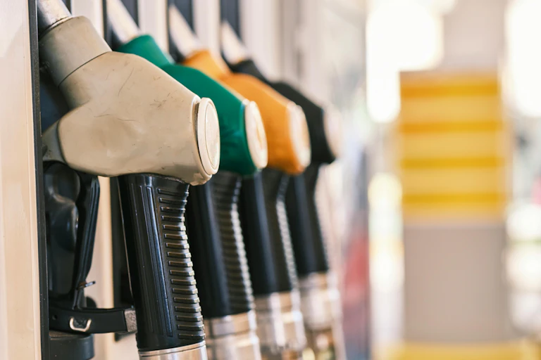 row of petrol pumps.