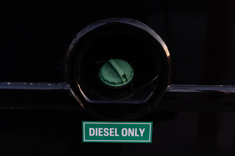 close up of fuel cap reading diesel only.