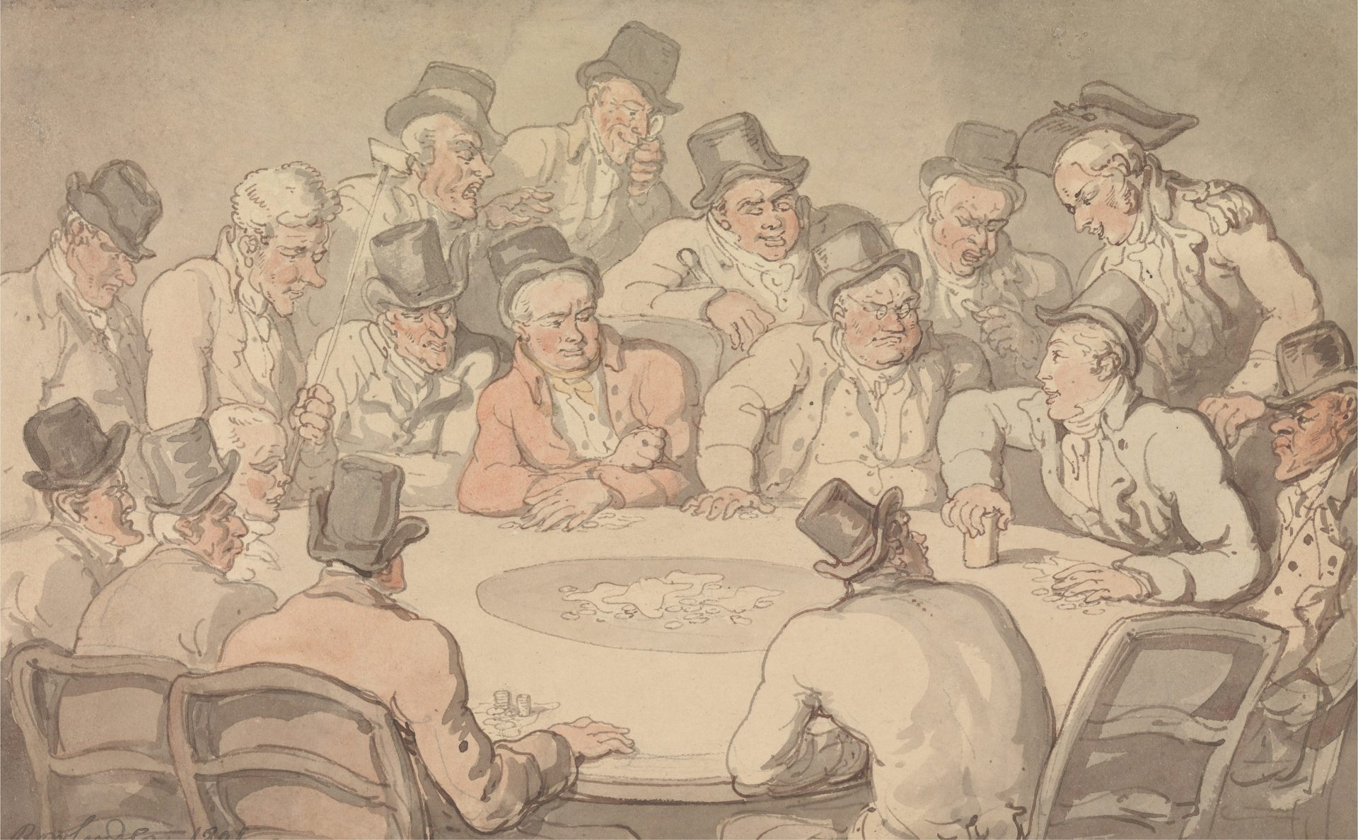 Painting of men wearing top hats