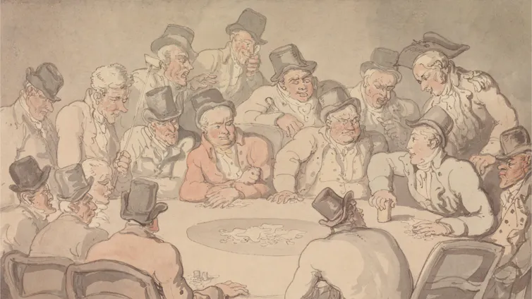 Painting of men wearing top hats