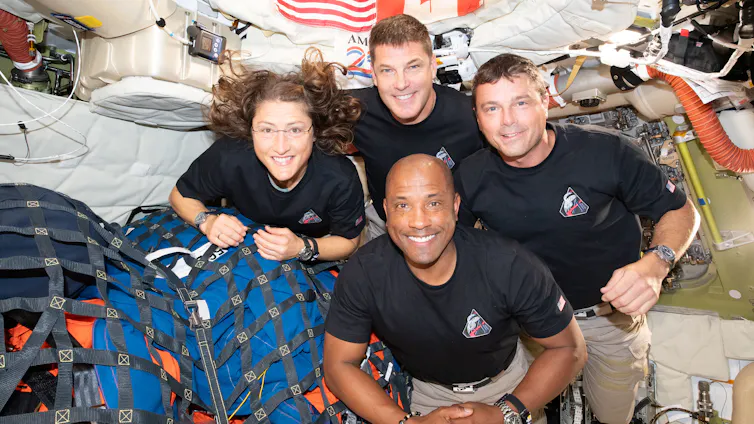 Clockwise from left: Artemis II astronauts Christina Koch (Nasa), Jeremy Hansen (Canadian Space Agency), Reid Wiseman, Victor Glover (both Nasa).