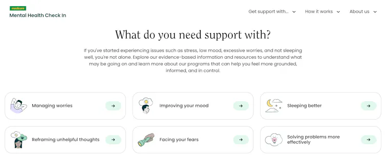 Screenshot showing the Medicare Mental Health Check In modules