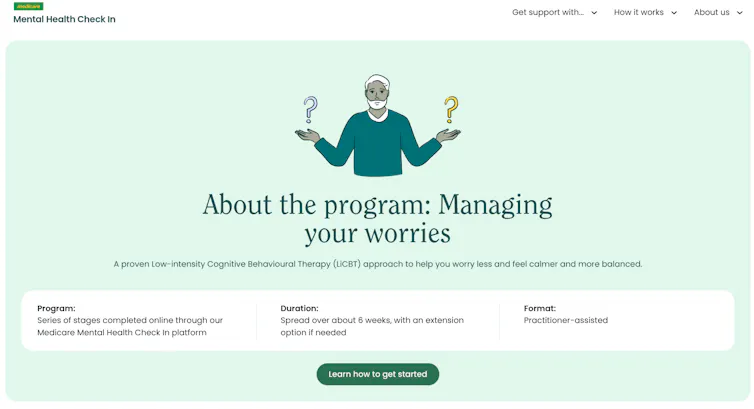 A screenshot of the Managing your worries module in the Medicare Mental Health Check In program