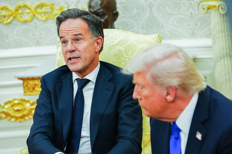 US president, Donald Trump, with Nato secretary-general, Mark Rutte.
