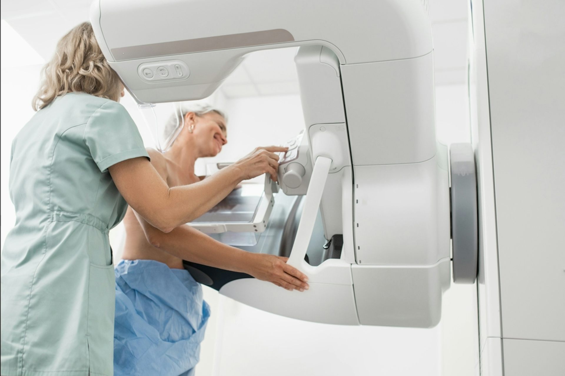 A woman undergoing breast cancer screening.