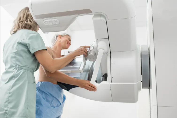 A woman undergoing breast cancer screening.