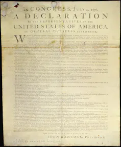 A yellowed manuscript that says 'A Declaration' across the top.