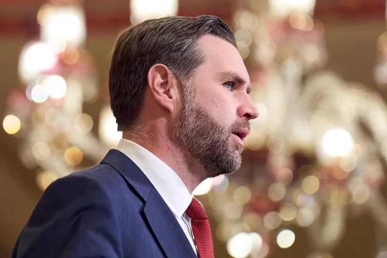 Vice President JD Vance speaks during a news conference