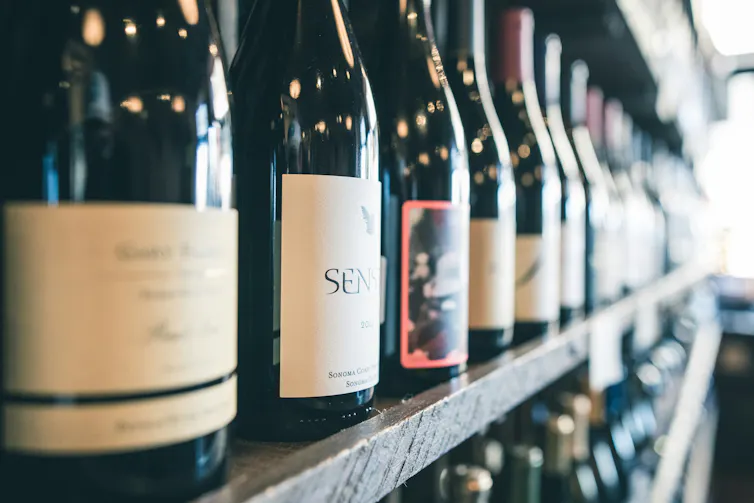 Wine bottles on a shelf