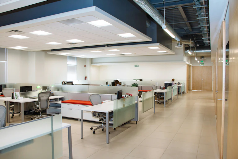 Office space with very few workers in it