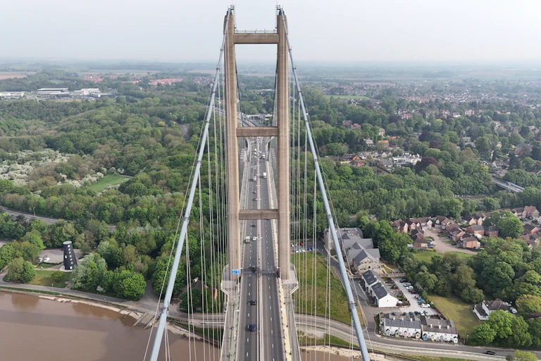 bridge and urban area, general view over Humber estuary and landscape