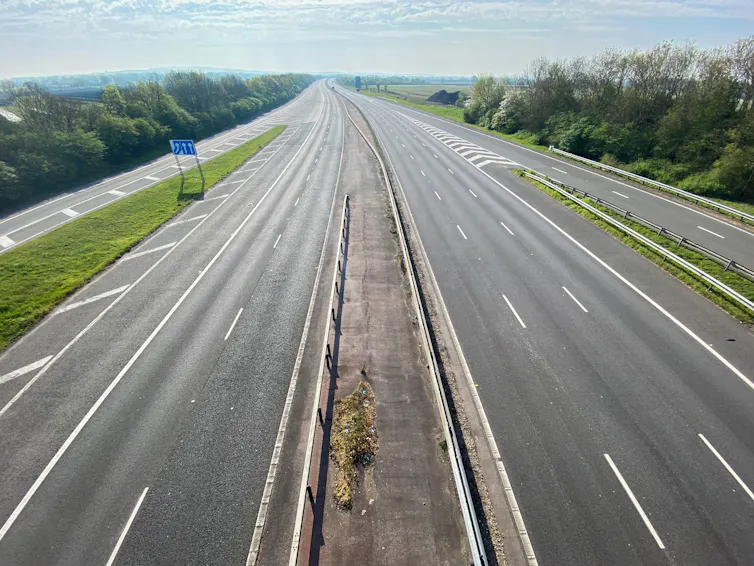 Empty motorway lanes.