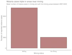 Table shows that the number of malaria cases in regions with gold mining is three times higher than in areas without mining.
