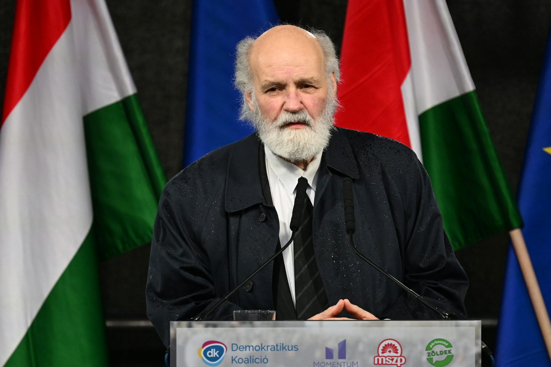 Gábor Iványi speaks during a rally.