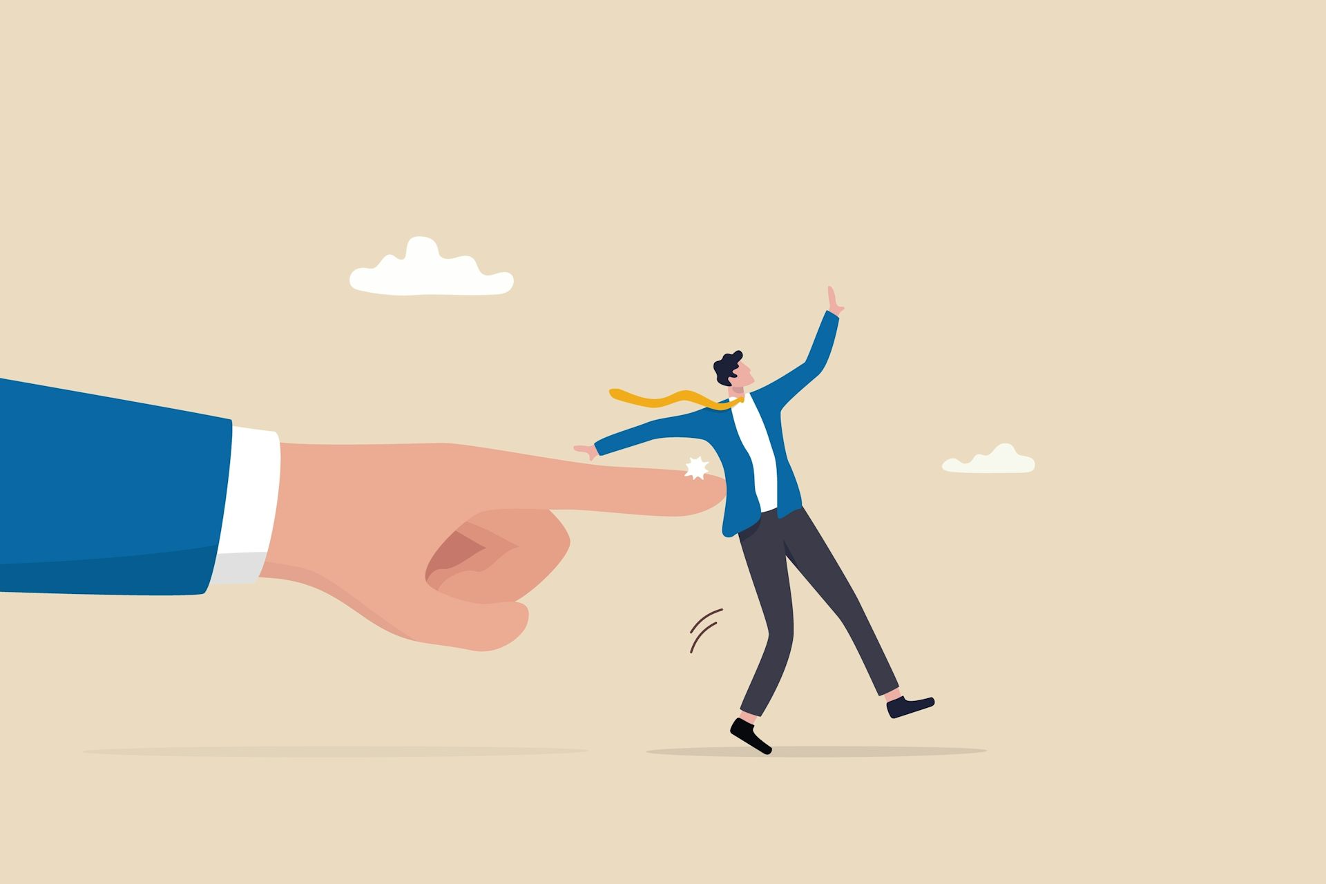 Illustration of a human figure bring pushed by an large pointed finger.