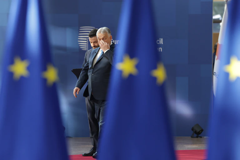 Viktor Orban arrives for a European Council meeting in Brussels.