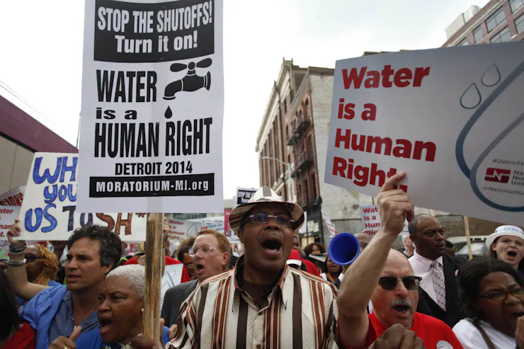 Protests march with signs