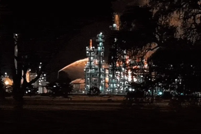 A fire burning at an oil refinery in Geelong