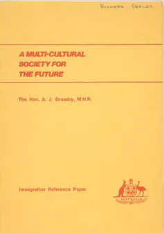 A yellow cover of the document called a multi-cultural society for the future