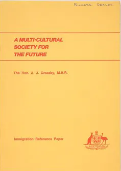 A yellow cover of the document called a multi-cultural society for the future
