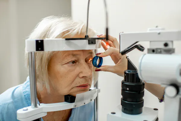 a woman at an optometrist's appointment