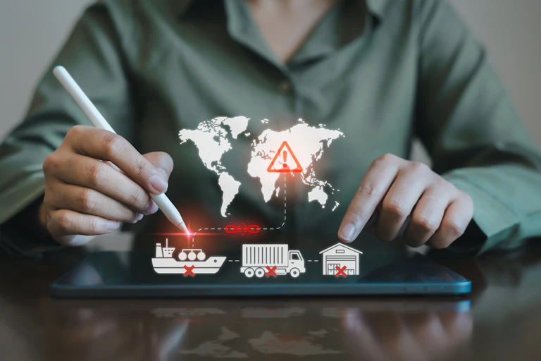 Femme sur une tablette avec des signes d'alerte