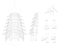 Architect's digital drawings of a Dong drum tower