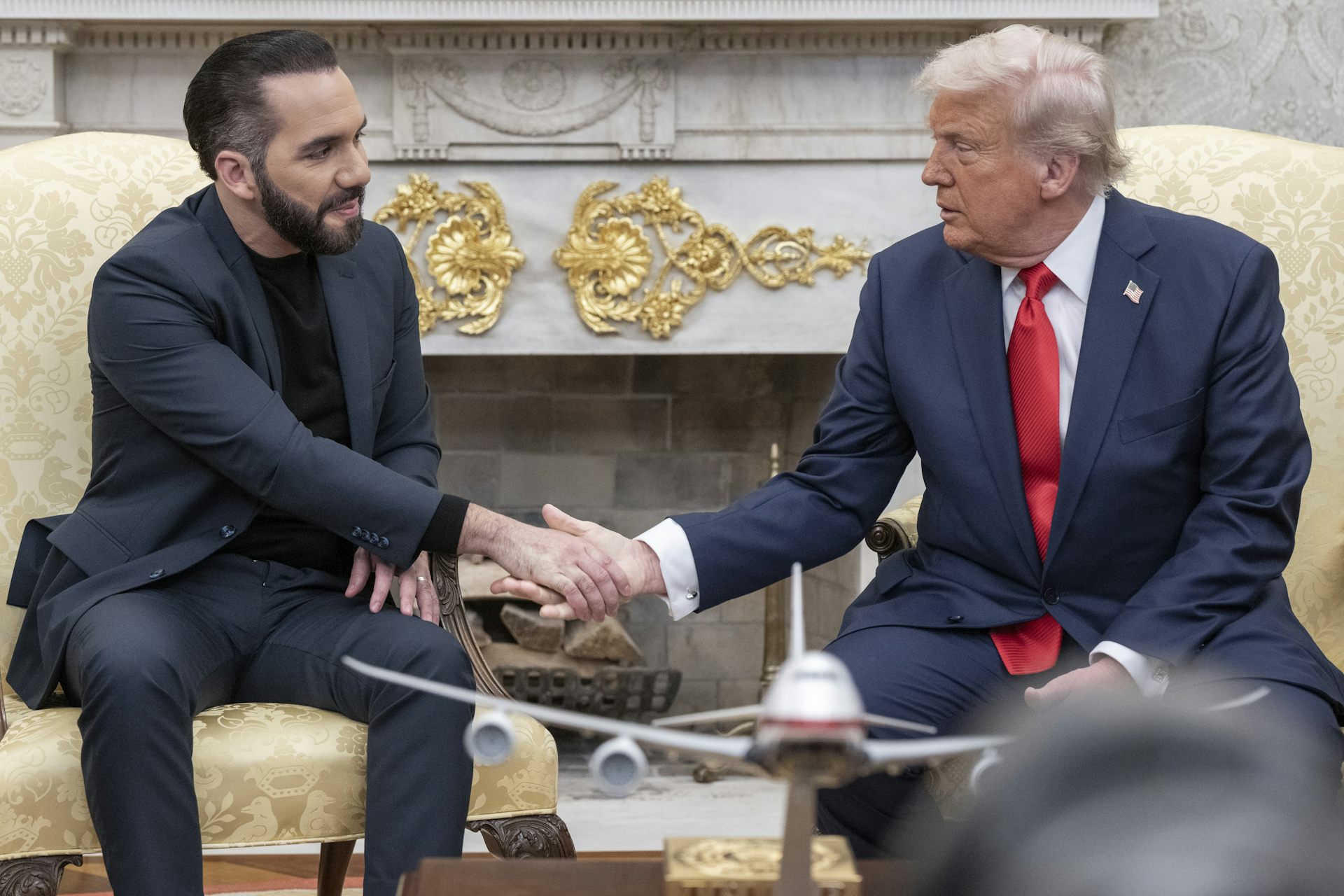 Donald Trump meeting with Nayib Bukele at the White House.