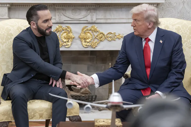 Donald Trump meeting with Nayib Bukele at the White House.