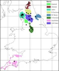 Annotated map of England