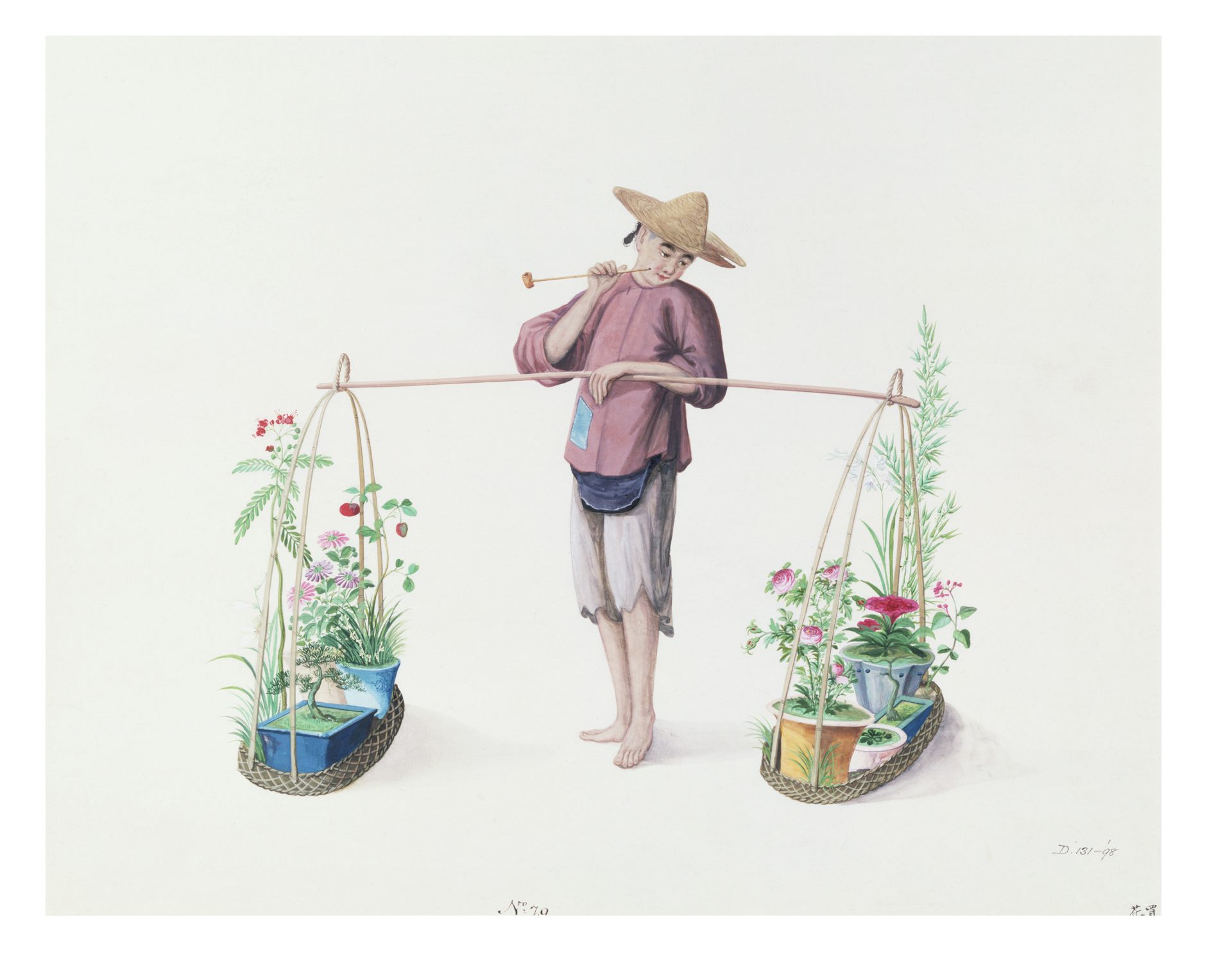 Painting of a man carrying plants