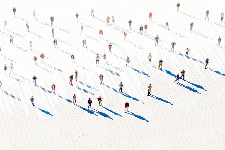 Graphic depiction of people on a statistical grid