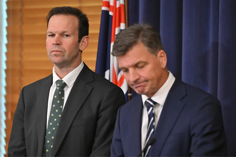 Nationals Leader Matt Canavan and Opposition leader Angus Taylor at a press conference.