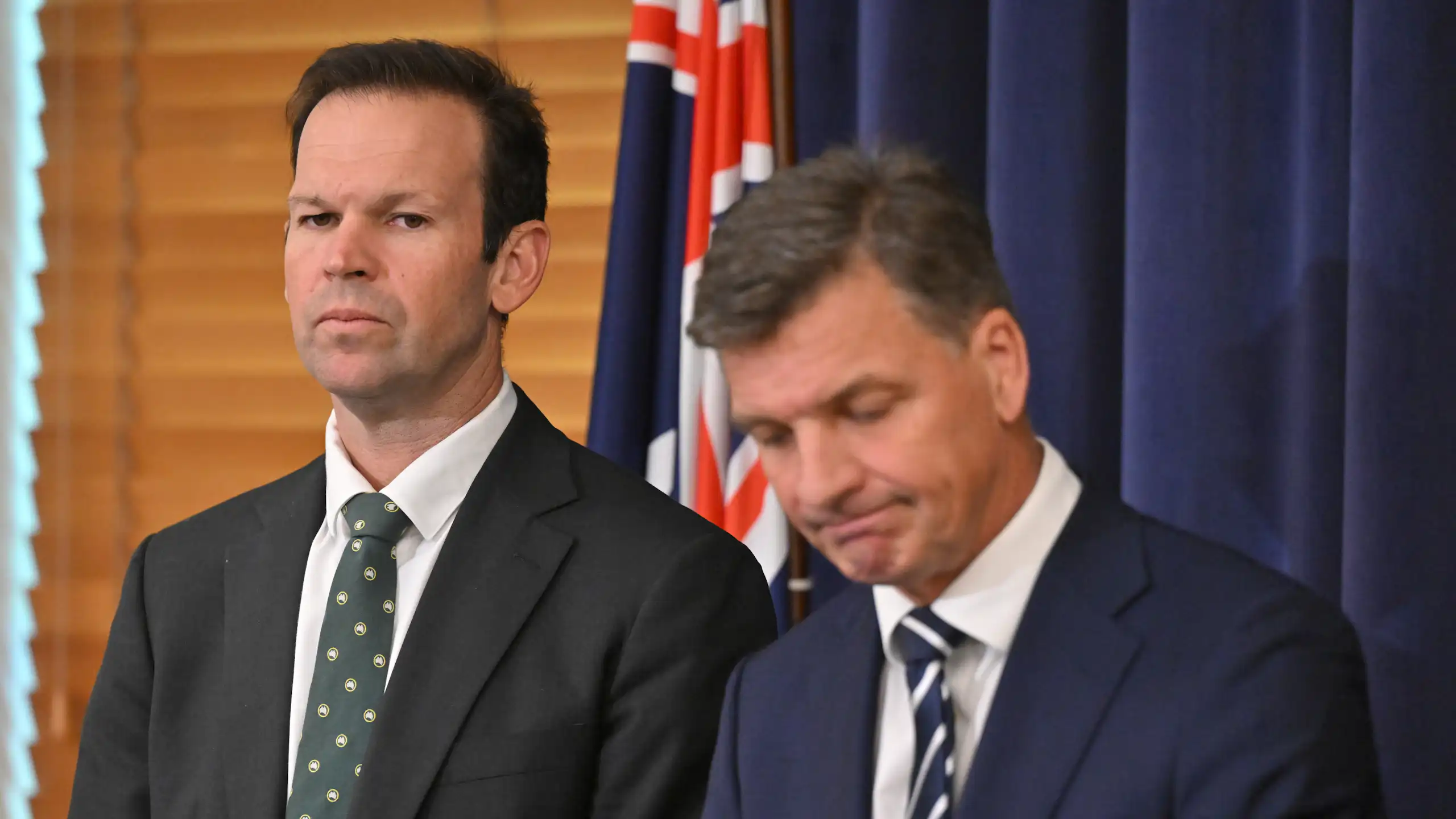 Nationals Leader Matt Canavan and Opposition leader Angus Taylor at a press conference.