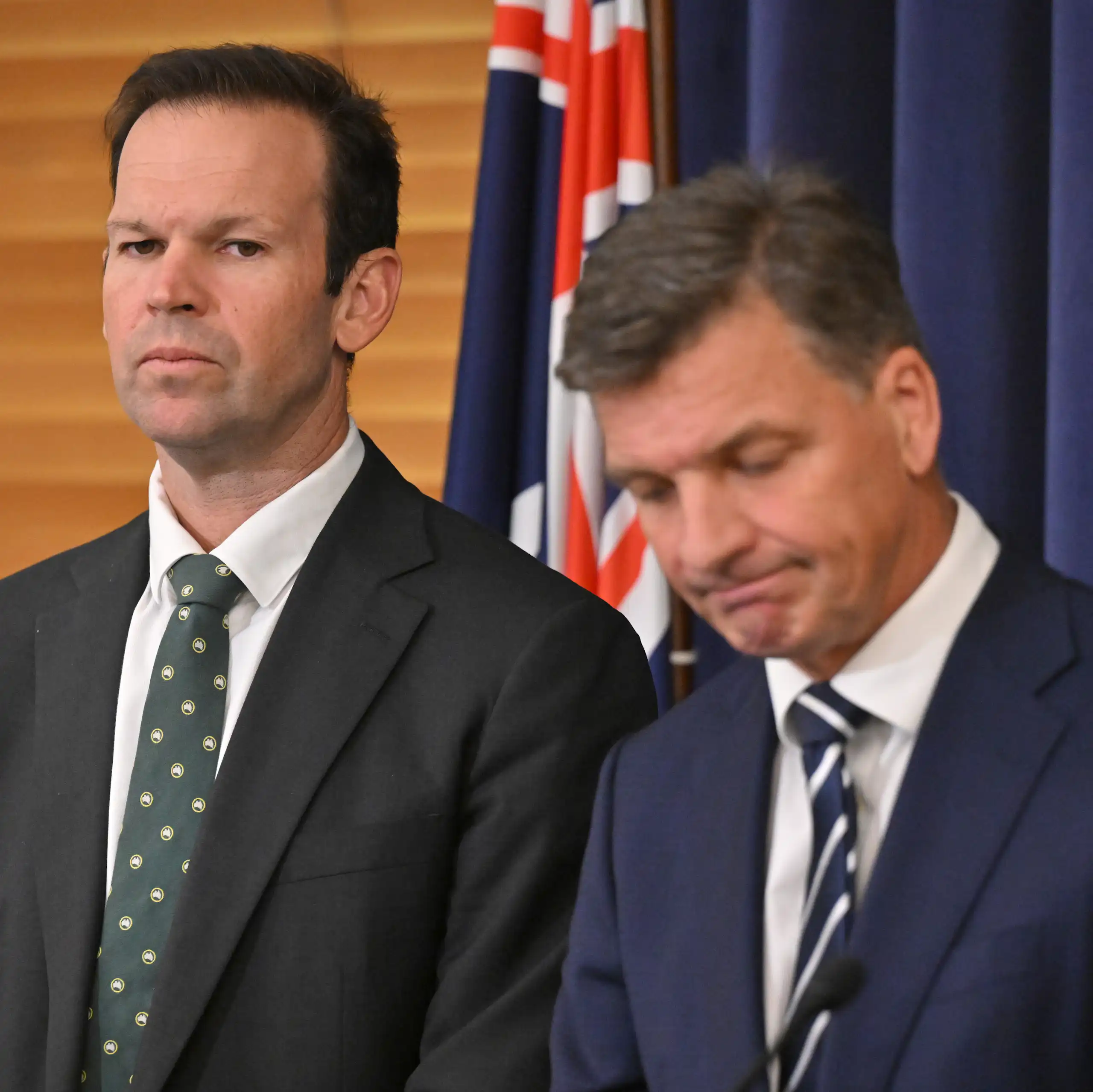 Nationals Leader Matt Canavan and Opposition leader Angus Taylor at a press conference.