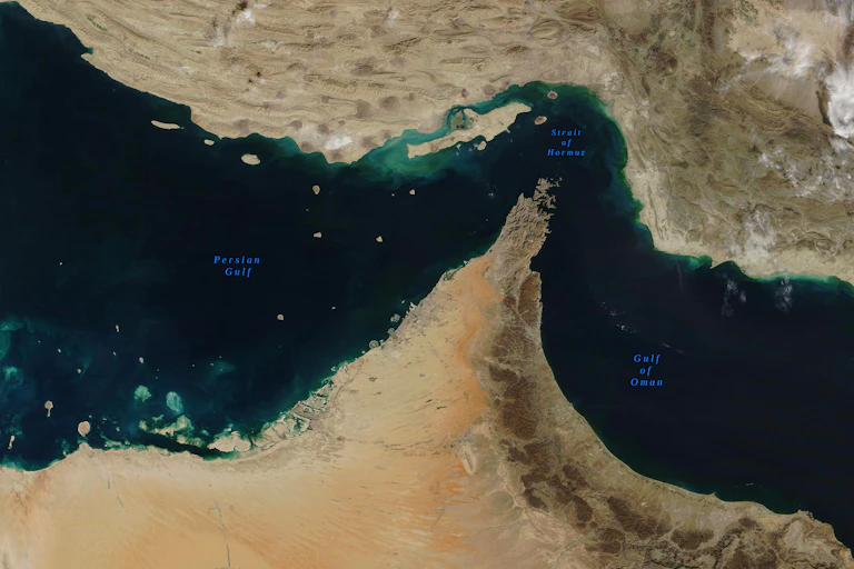 Satellite image of Strait of Hormuz.