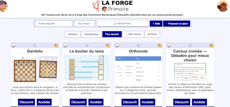 Page d’accueil des ressources pour le primaire de La Forge des communs numériques éducatifs