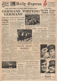 Newspaper front page from 1940.