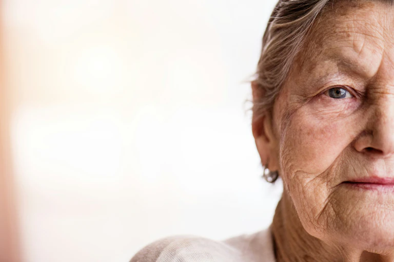 A closeup of an older woman's face.
