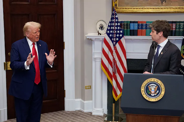 Donald Trump talking to AI leaders at the White House.