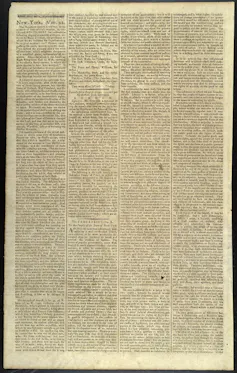 A yellowed page from a 1787 newspaper, covered in small print.
