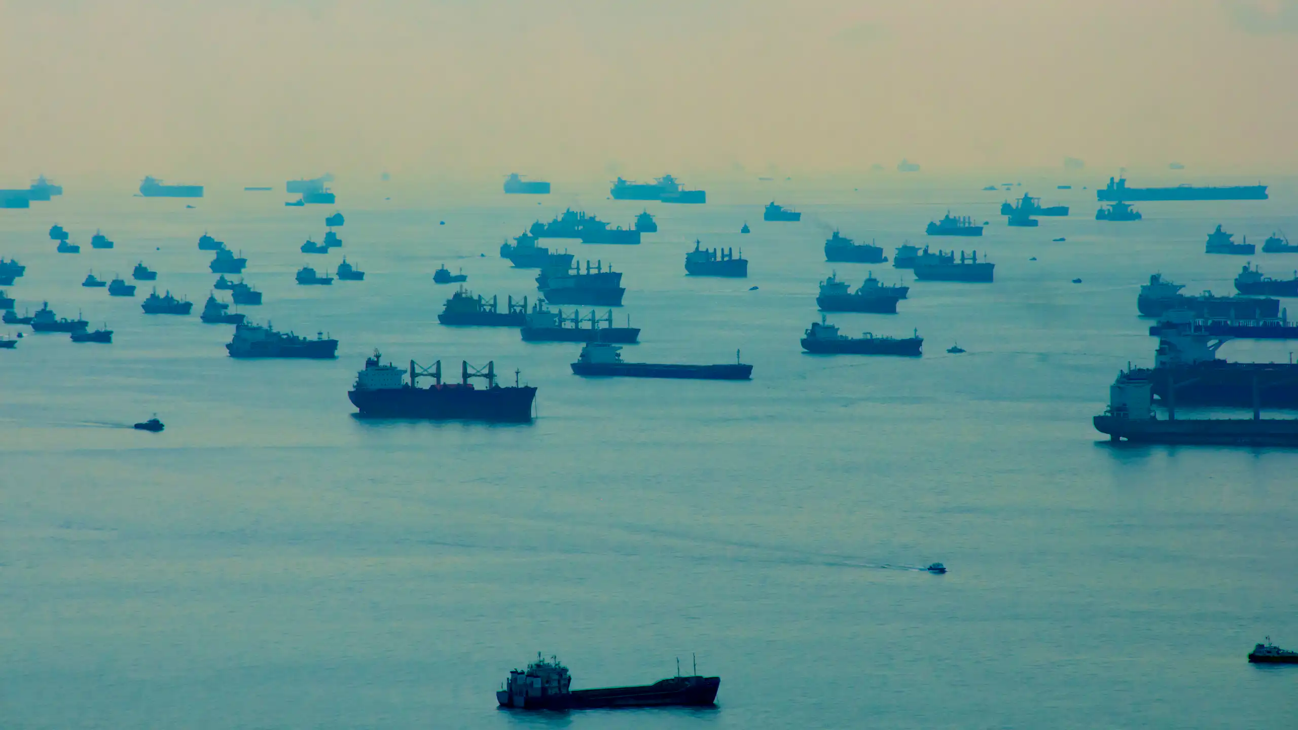 Tanker ships off the coast of Singapore.
