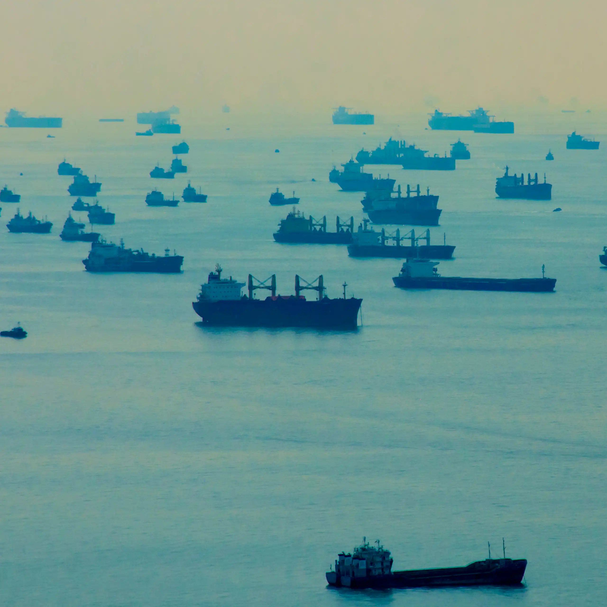 Tanker ships off the coast of Singapore.
